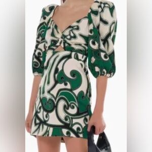 Alexis Lana Green, Cream, and Black Swirl Puff Mini Dress